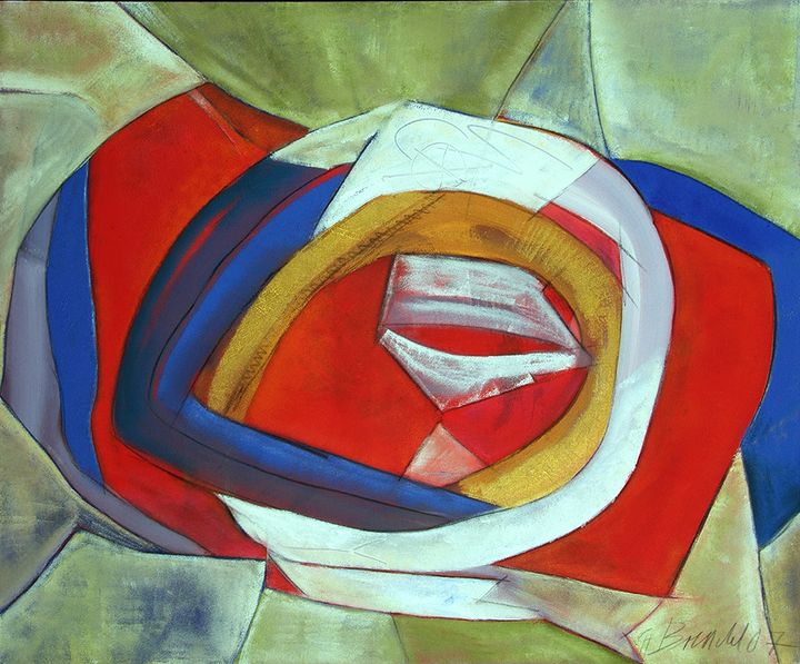 33. Sein im Jetzt<br> Maße: 120 / 100 cm, Jahr: 2007<br> Das Bewußtsein ist im Jetzt, speist sich aus vergangenen Erfahrungen und erschafft das Jetzt in der Zukunft.